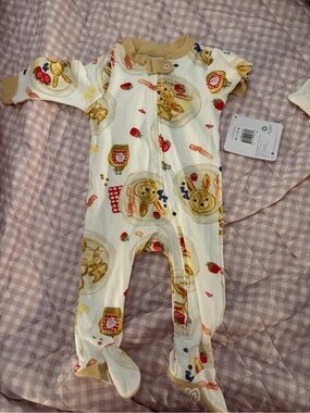 Burt's Bees Cream Footed One-Piece with Bunny & Pancake Print